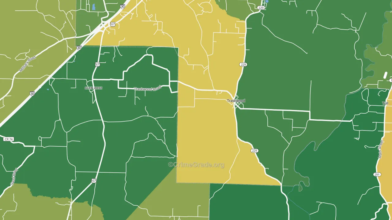 Traskwood, AR Map of Theft Rates