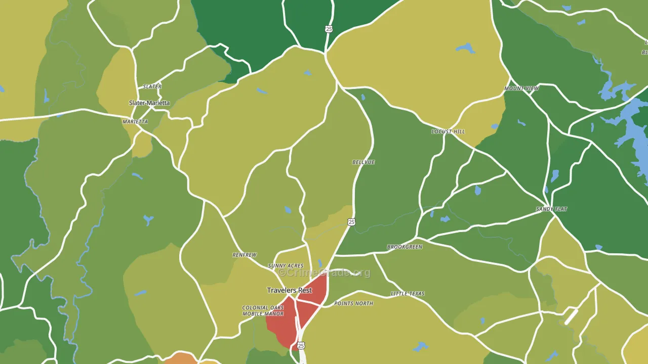 Travelers Rest, SC Map of Theft Rates