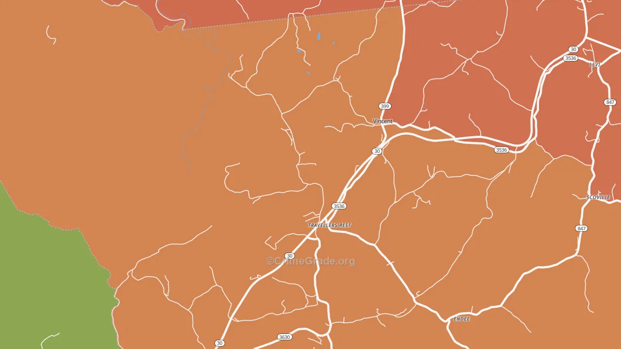 Travellers Rest, KY Map of Theft Rates