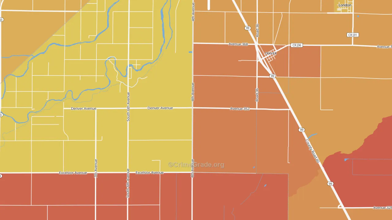 Traver, CA Map of Theft Rates