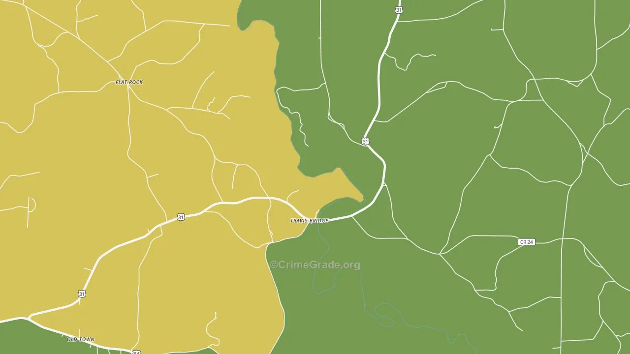 Travis Bridge, AL Map of Theft Rates