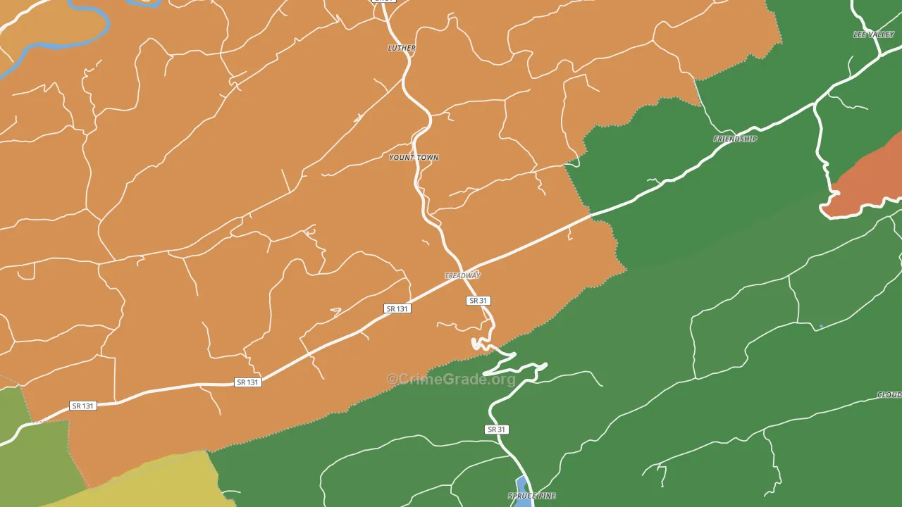 Treadway, TN Map of Theft Rates