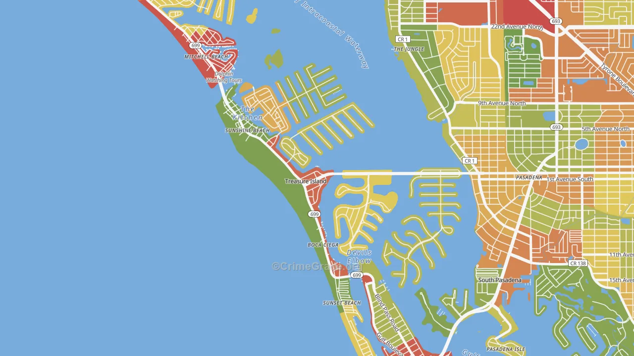 Treasure Island, FL Map of Theft Rates