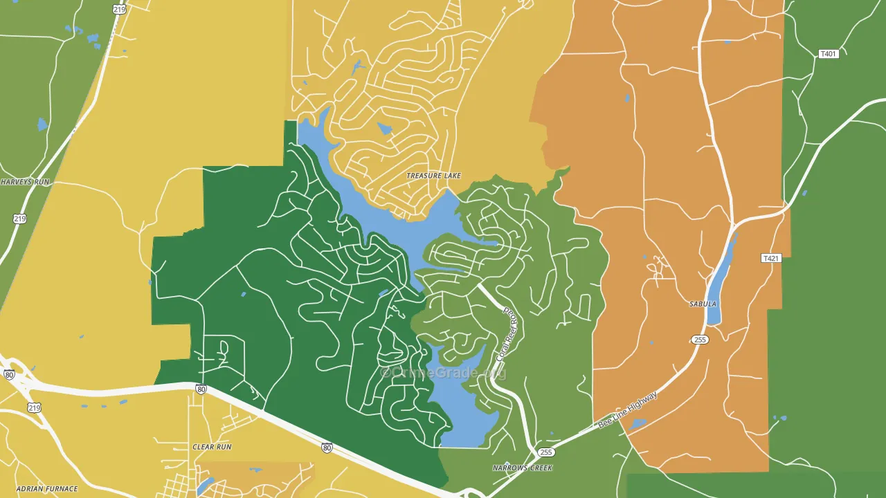 Treasure Lake, PA Map of Theft Rates