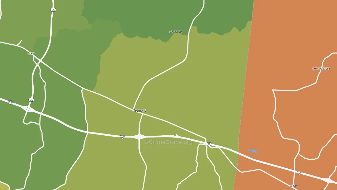 Tremont, MS Map of Theft Rates
