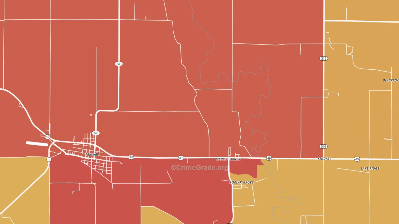Trenton, AR Map of Theft Rates