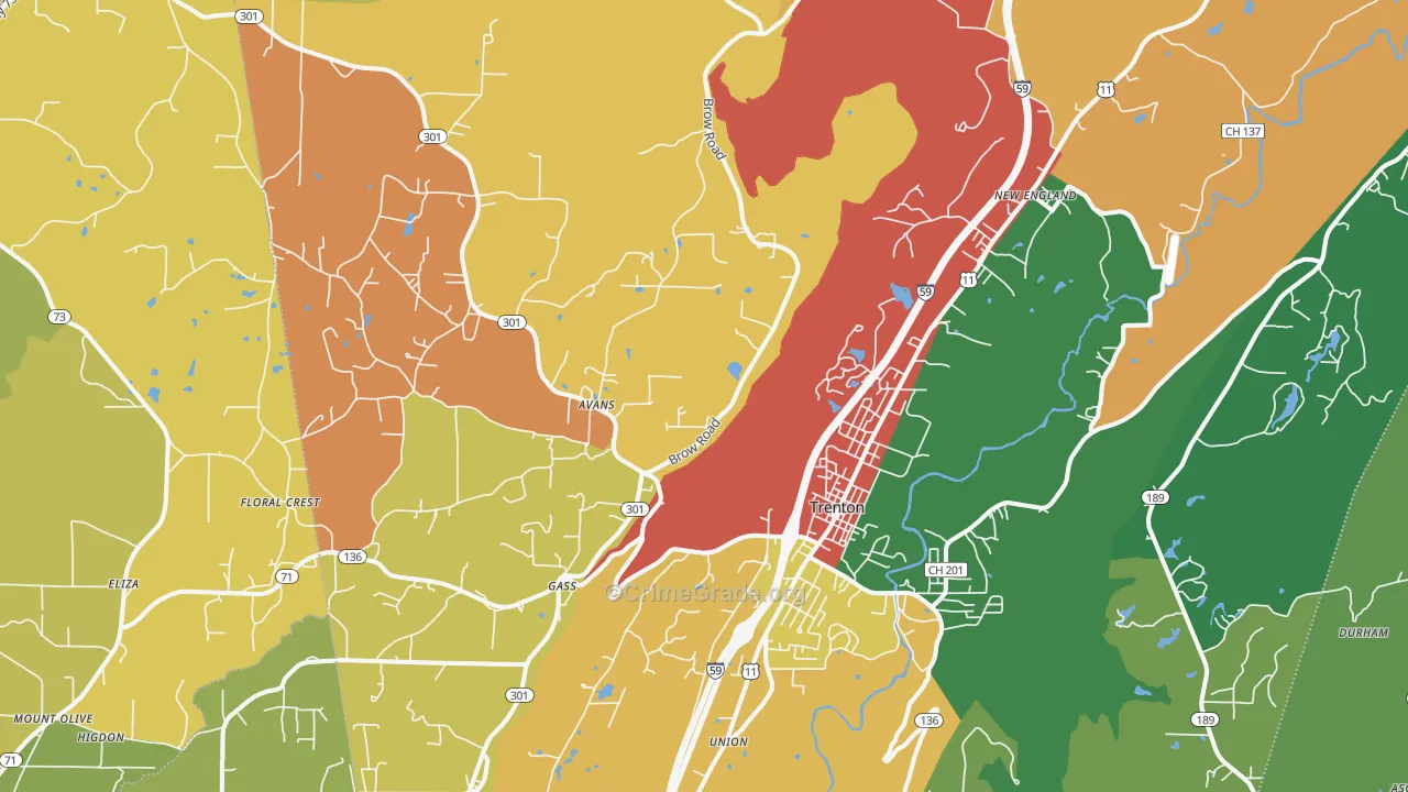 Trenton, GA Map of Theft Rates