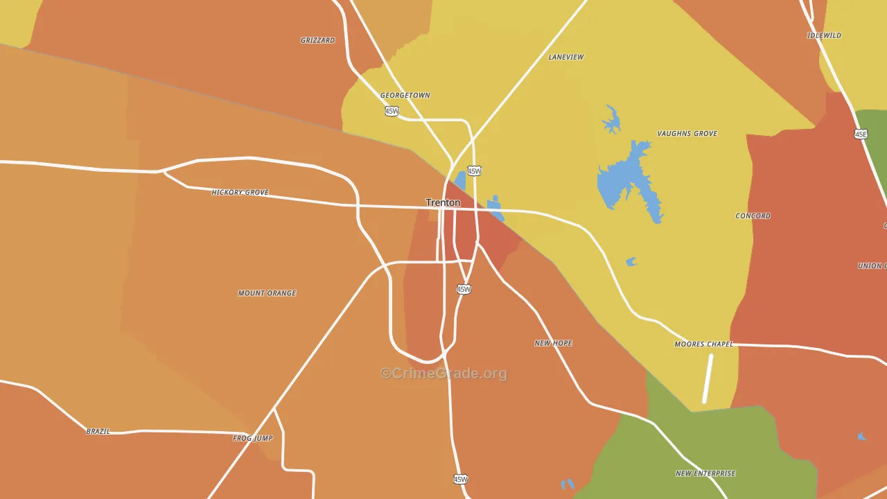 Trenton, TN Map of Theft Rates