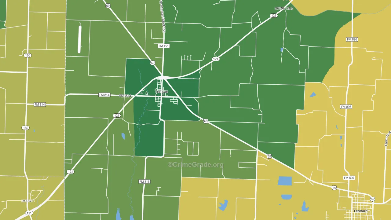 Trenton, TX Map of Theft Rates