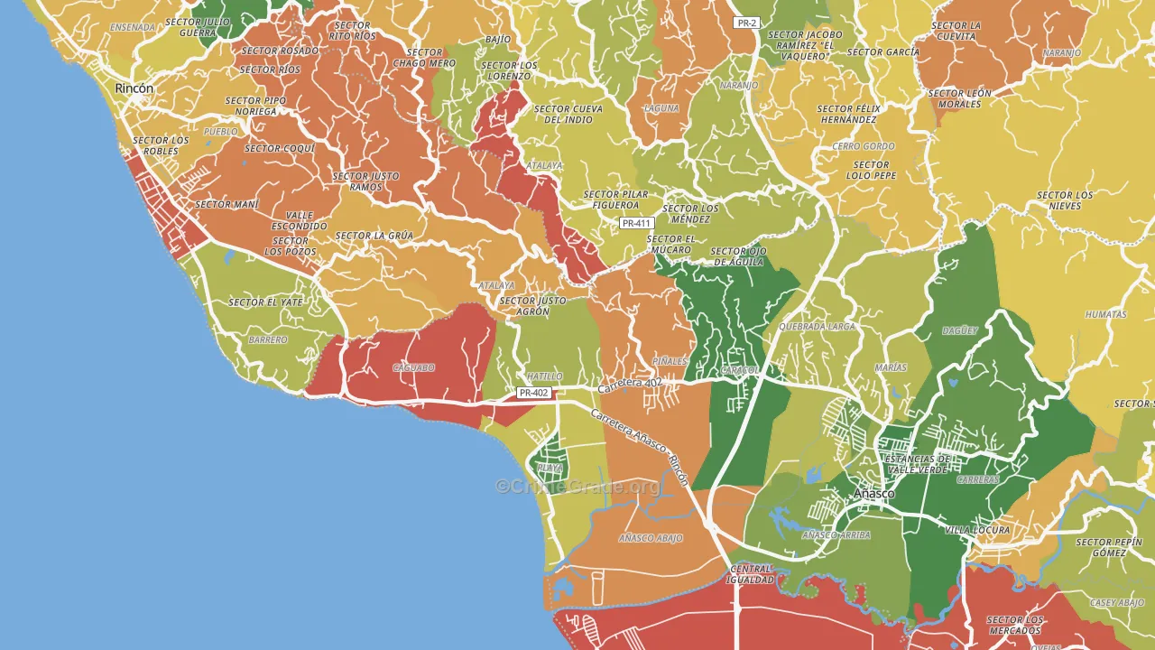 Tres Hermanos, PR Map of Theft Rates