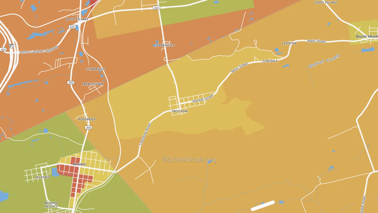 Tresckow, PA Map of Theft Rates