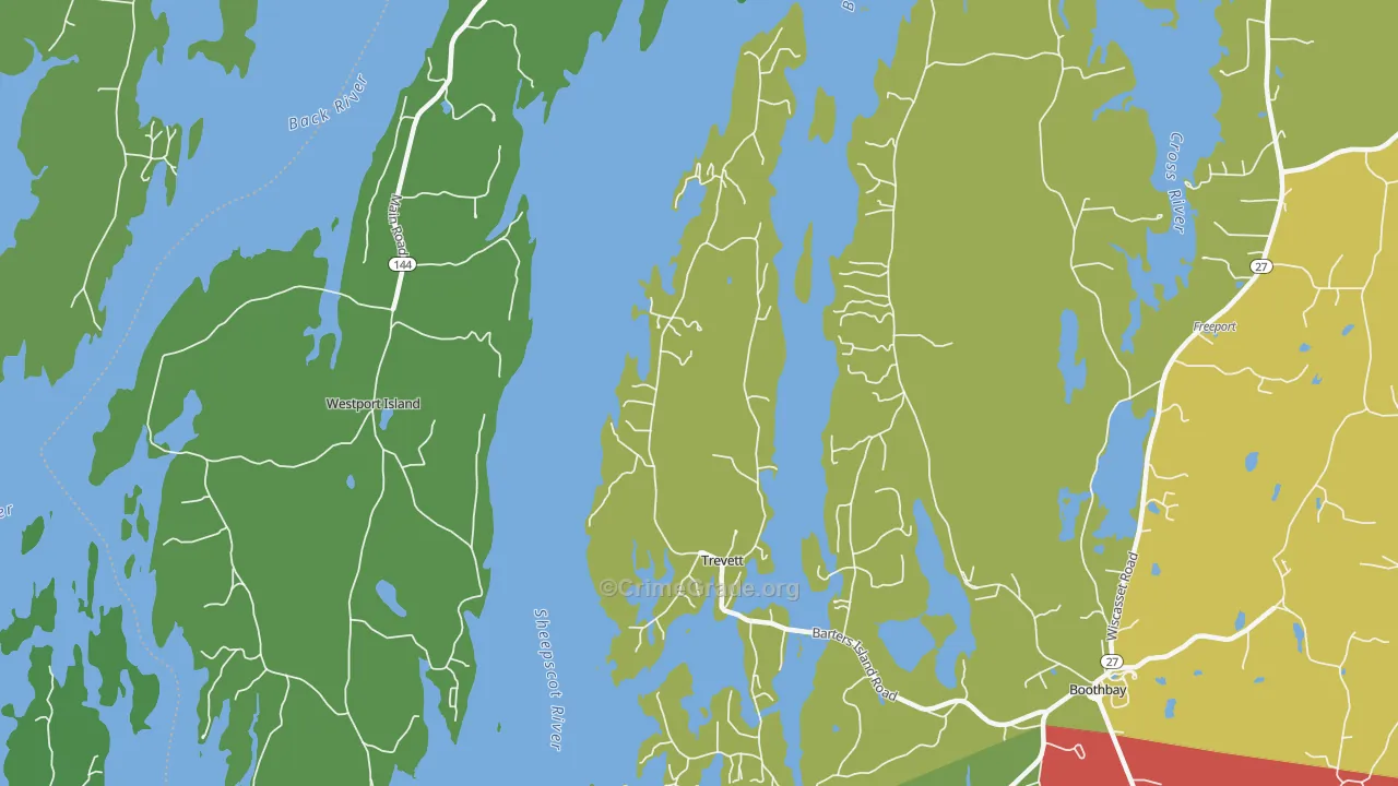 Trevett, ME Map of Theft Rates