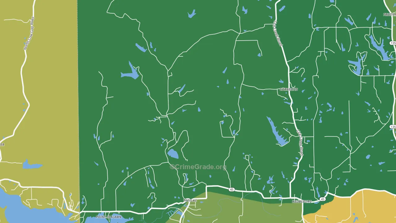 Trevlac, IN Map of Theft Rates