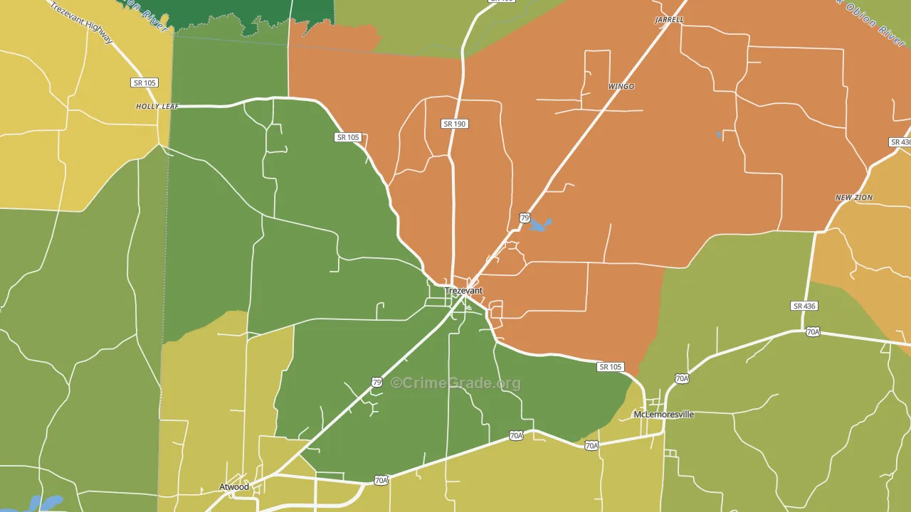 Trezevant, TN Map of Theft Rates
