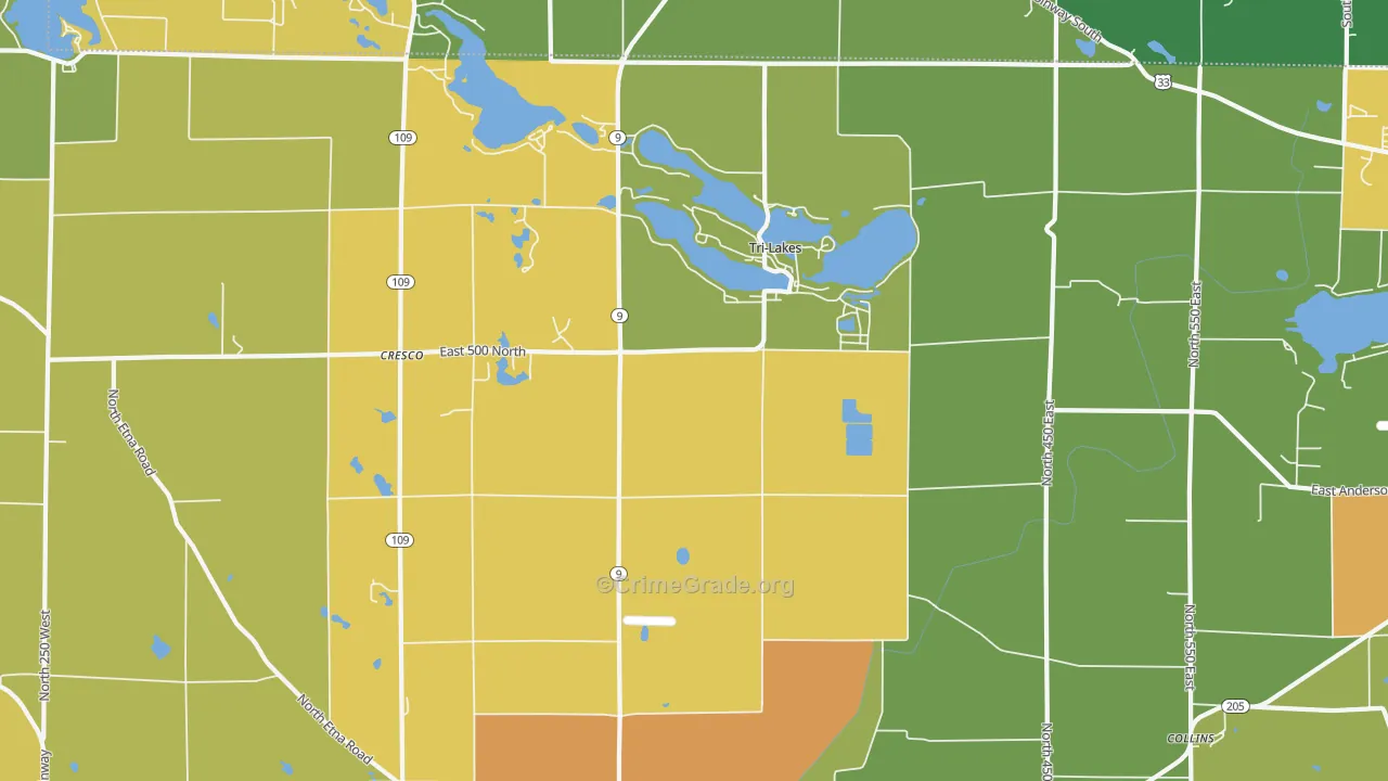 Tri-Lakes, IN Map of Theft Rates