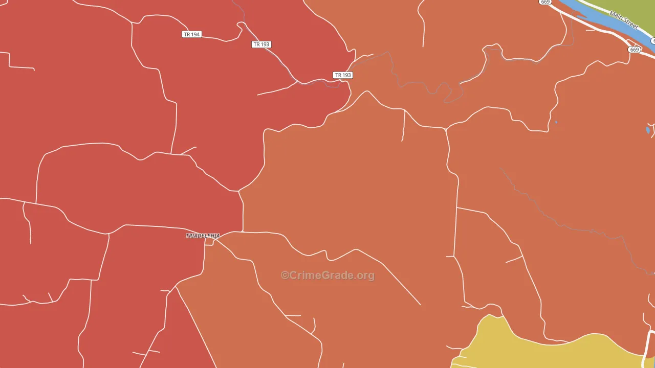 Triadelphia, OH Map of Theft Rates