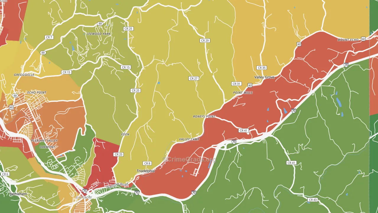 Triadelphia, WV Map of Theft Rates