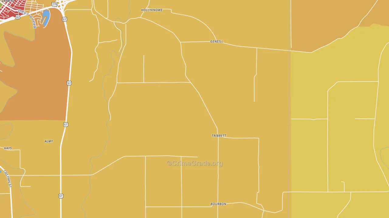Tribbett, MS Map of Theft Rates