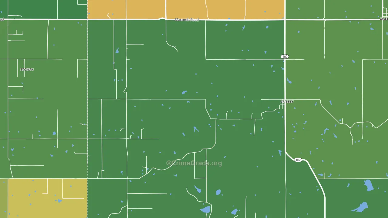 Tribbey, OK Map of Theft Rates