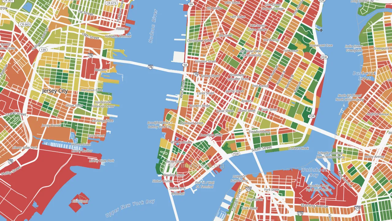 Tribeca, Manhattan, NY Map of Theft Rates
