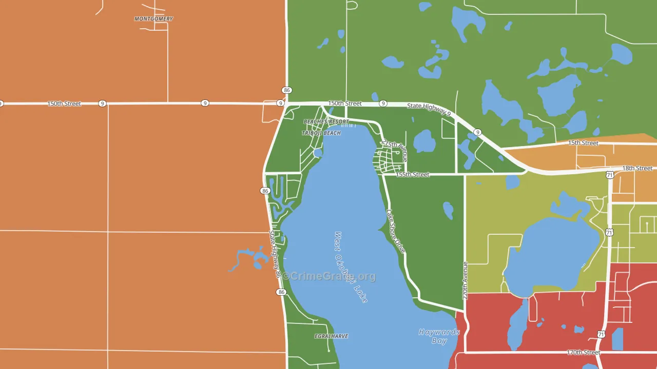 Triboji Beach, IA Map of Theft Rates