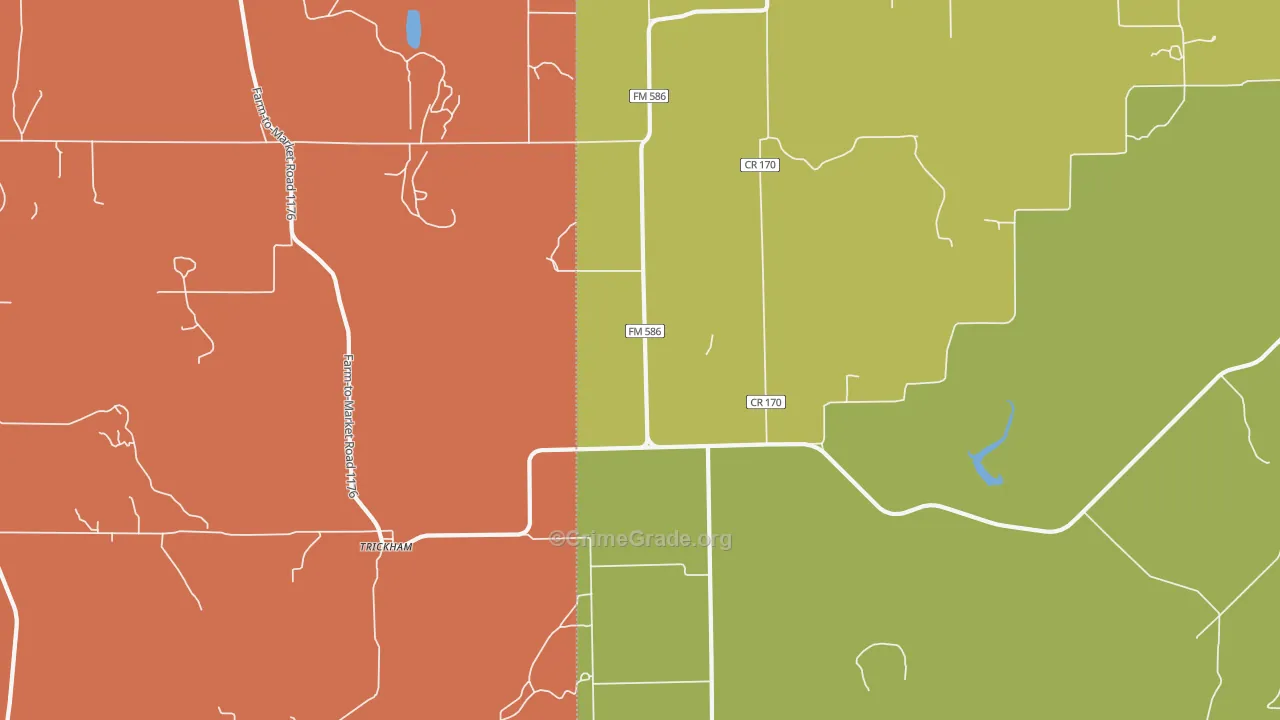 Trickham, TX Map of Theft Rates