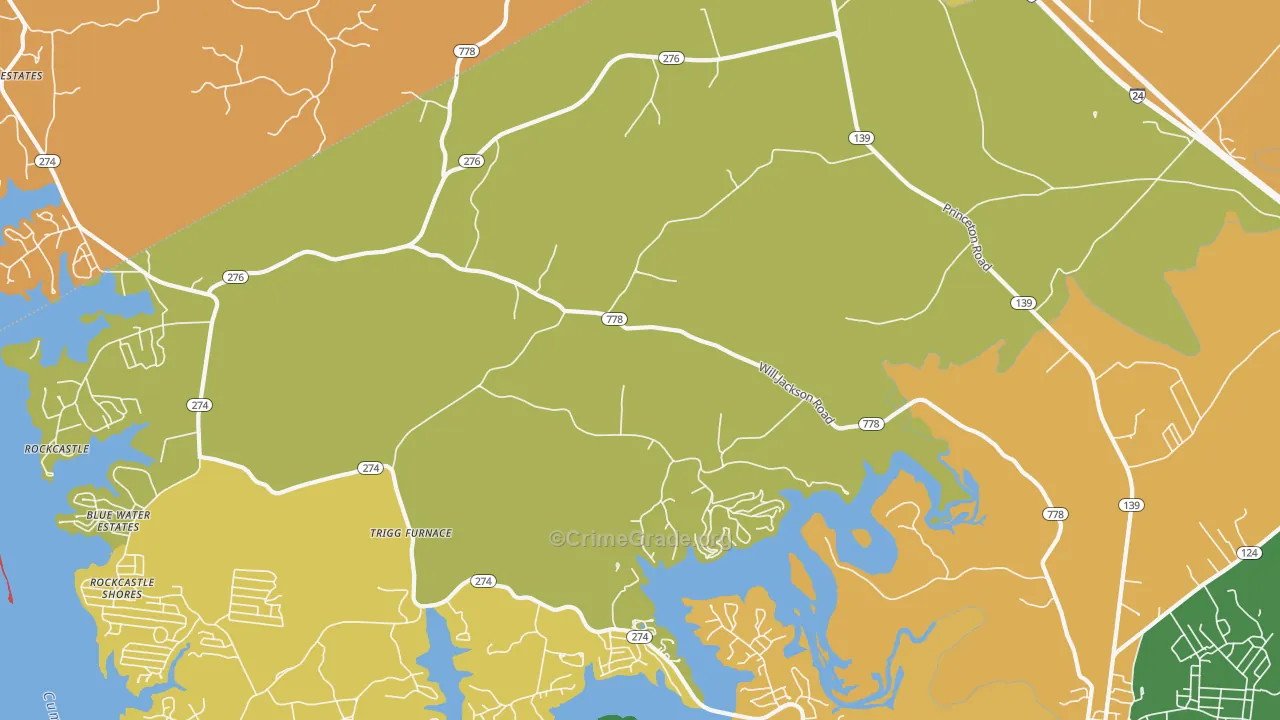 Trigg Furnace, KY Map of Theft Rates