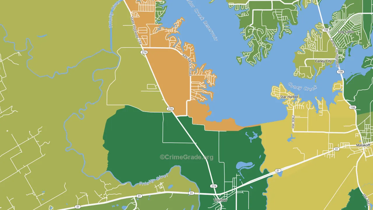 Trinidad, TX Map of Theft Rates
