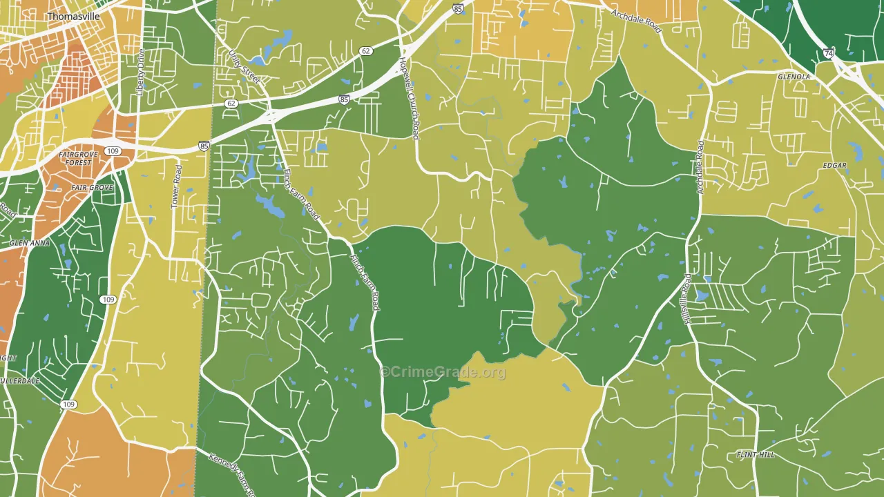 Trinity, NC Map of Theft Rates