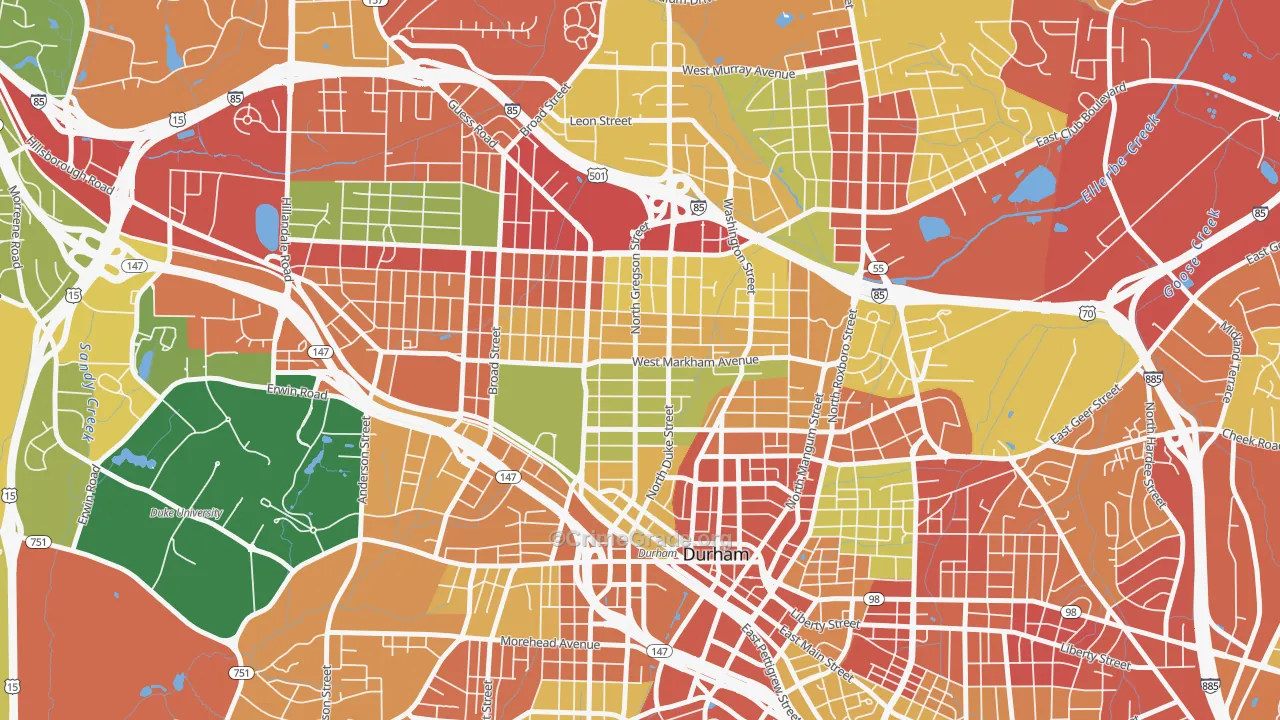 Trinity Park, Durham, NC Map of Theft Rates
