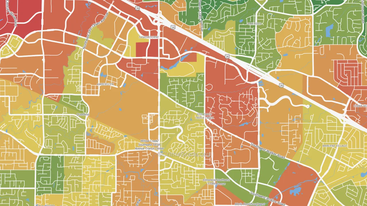 Triple Creek, Beaverton, OR Map of Theft Rates