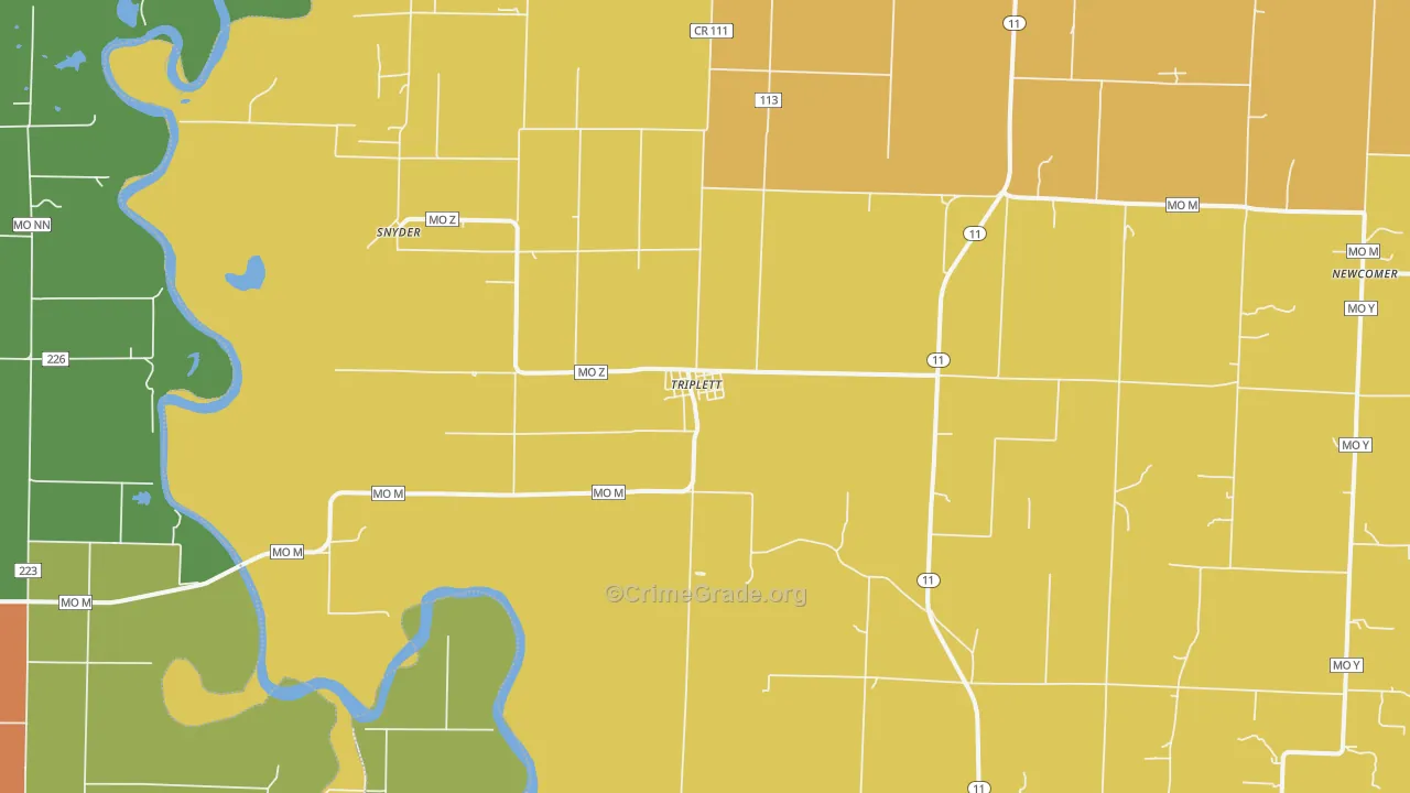 Triplett, MO Map of Theft Rates