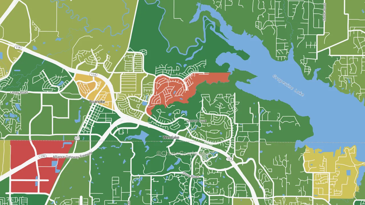 Trophy Club, TX Map of Theft Rates