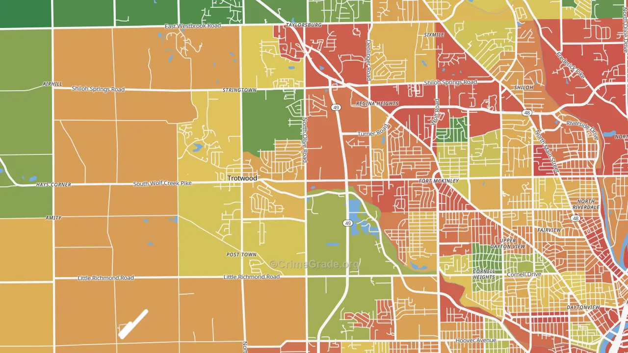 Trotwood, OH Map of Theft Rates