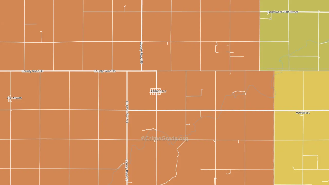 Trousdale, KS Map of Theft Rates