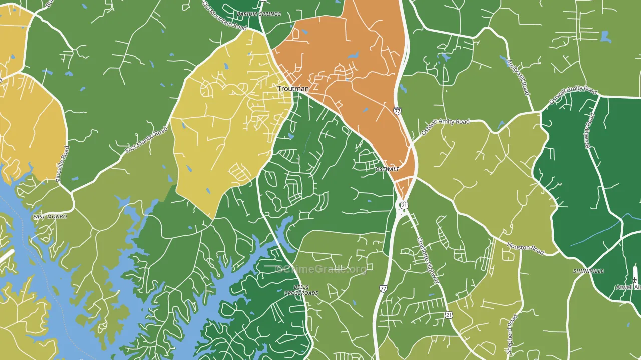 Troutman, NC Map of Theft Rates