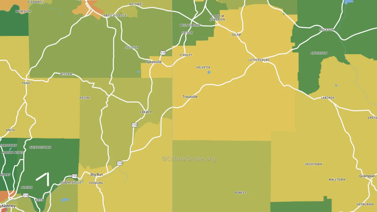 Troutville, PA Map of Theft Rates