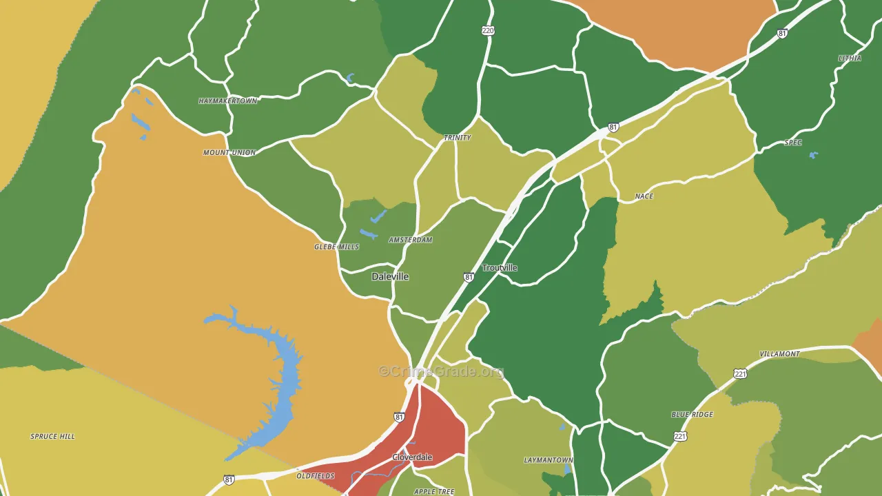 Troutville, VA Map of Theft Rates