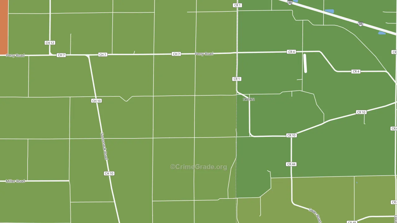 Troxel, IL Map of Theft Rates