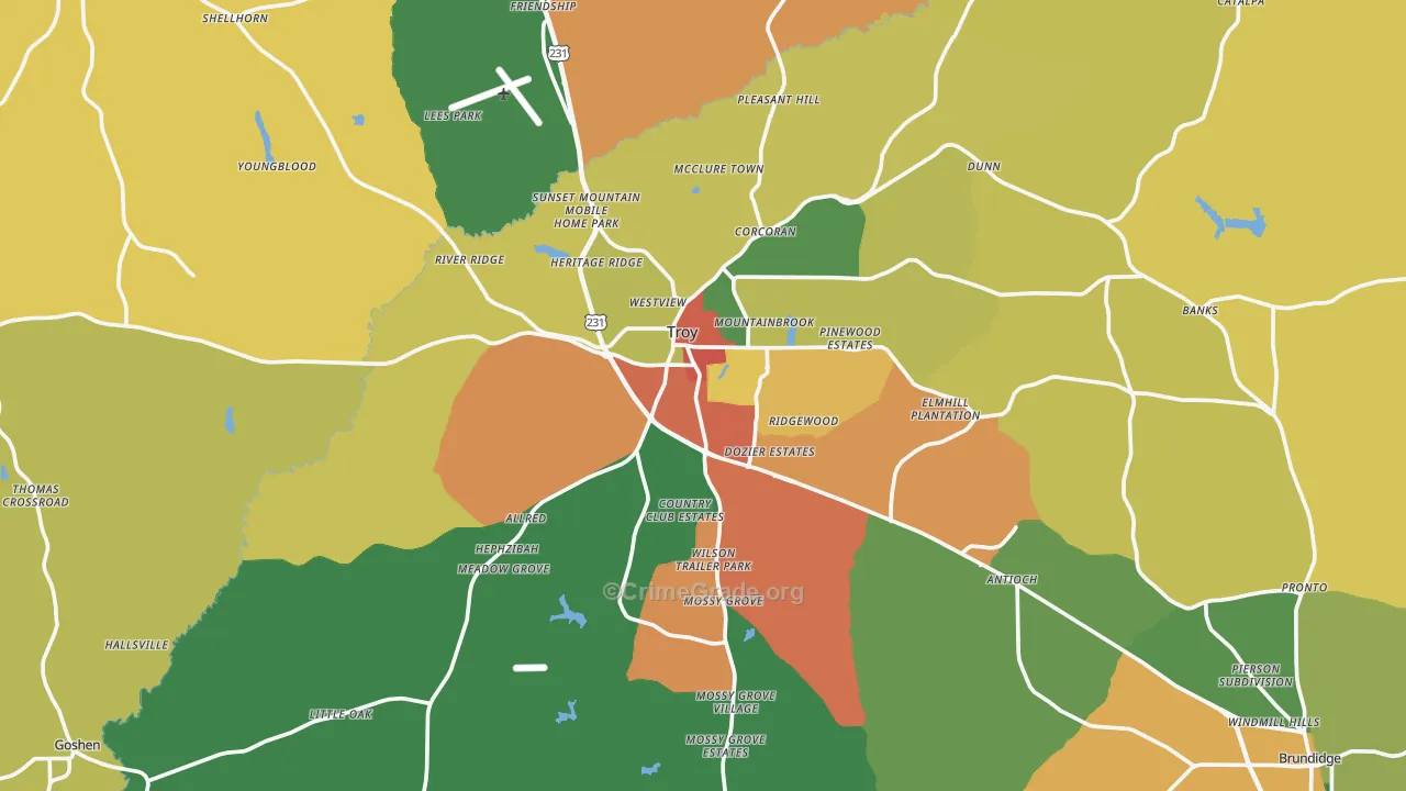 Troy, AL Map of Theft Rates