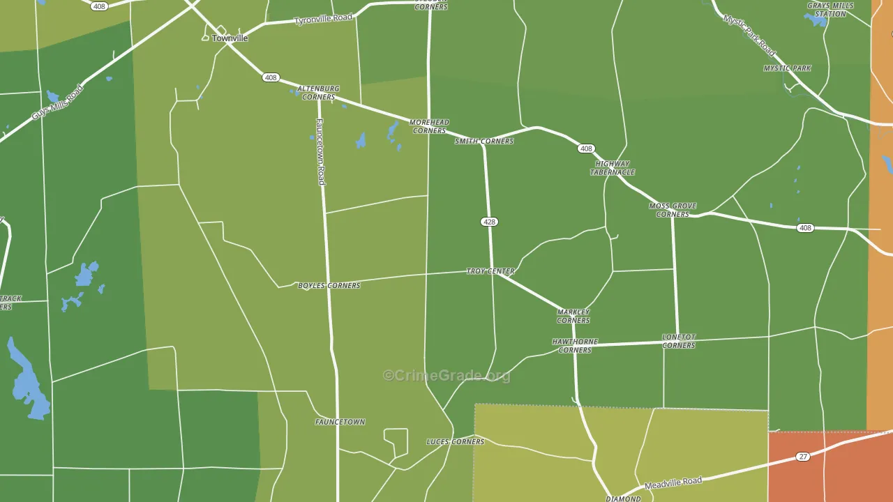 Troy Center, PA Map of Theft Rates