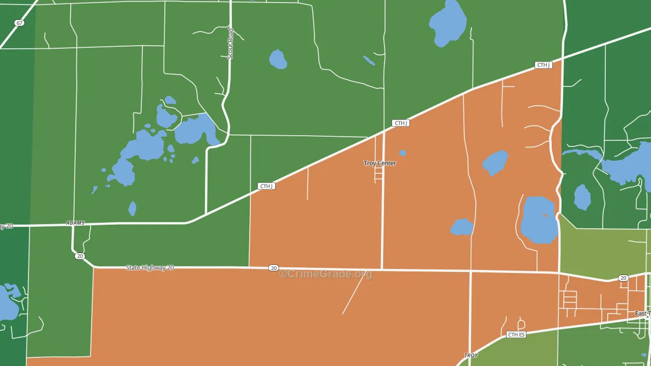 Troy Center, WI Map of Theft Rates
