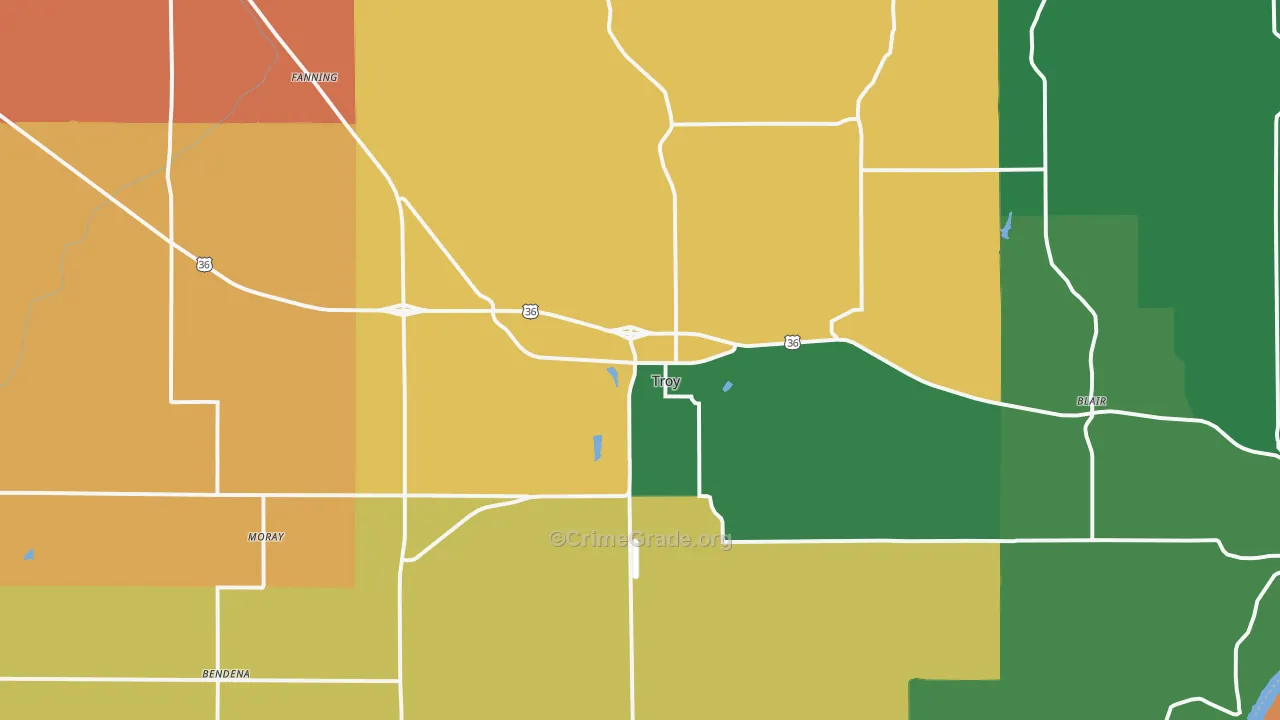 Troy, KS Map of Theft Rates