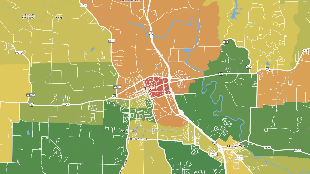 Troy, MO Map of Theft Rates
