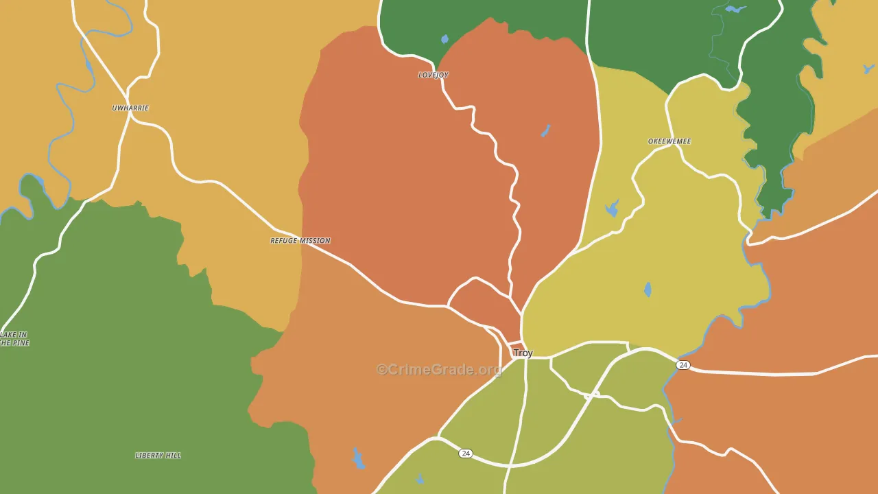 Troy, NC Map of Theft Rates