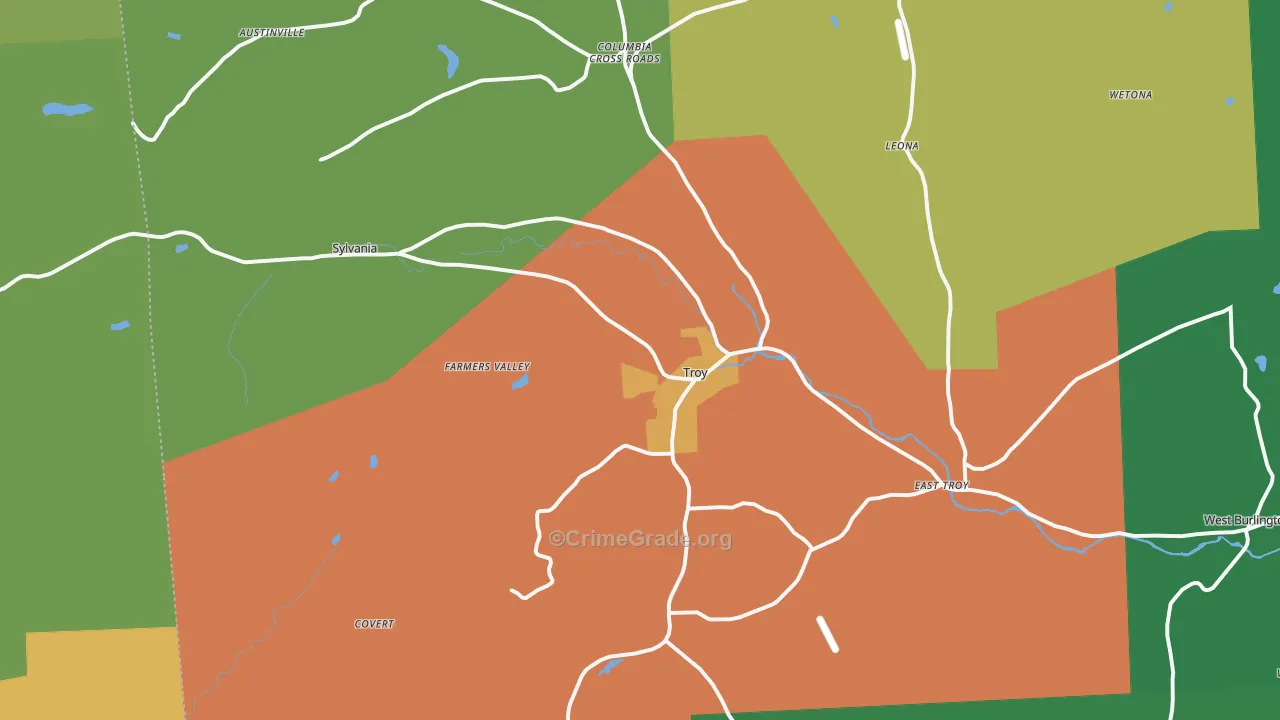 Troy, PA Map of Theft Rates