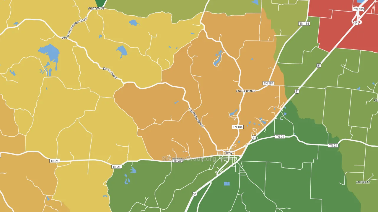 Troy, TN Map of Theft Rates