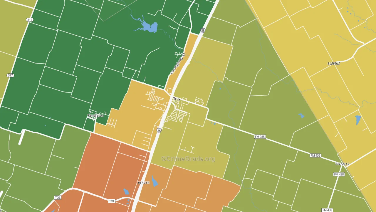 Troy, TX Map of Theft Rates