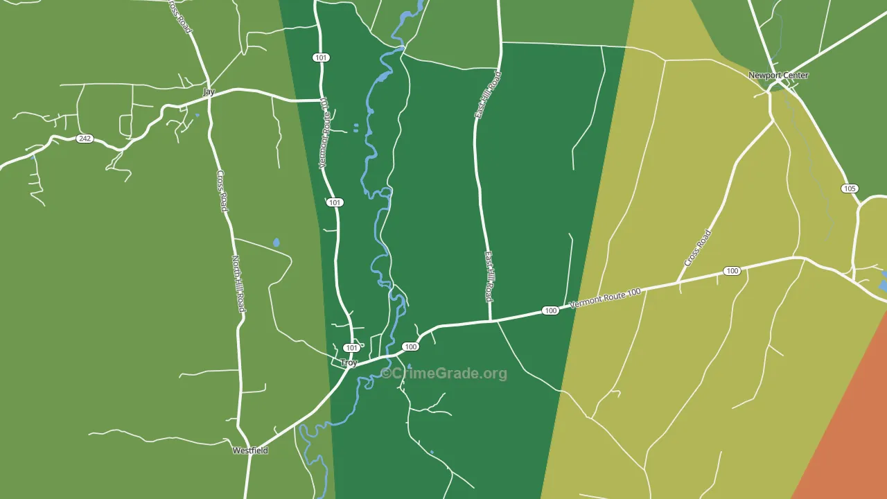 Troy, VT Map of Theft Rates