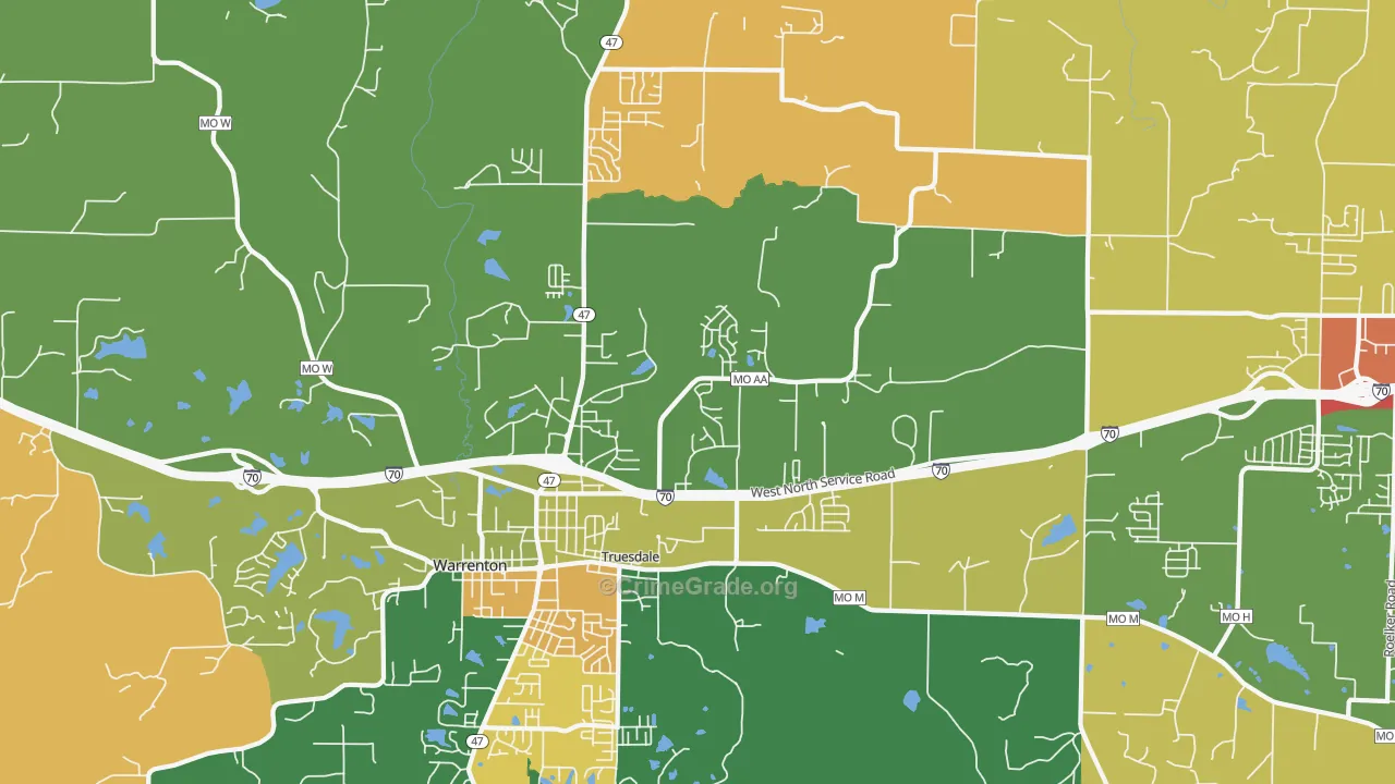 Truesdale, MO Map of Theft Rates